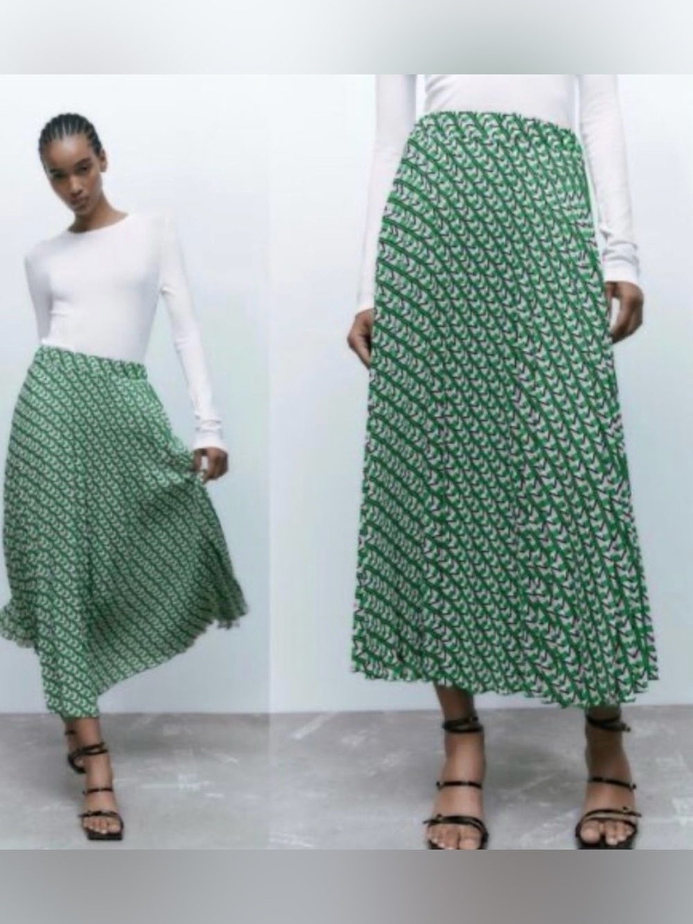 Zara printed Geometric pleated high waisted midi skirt